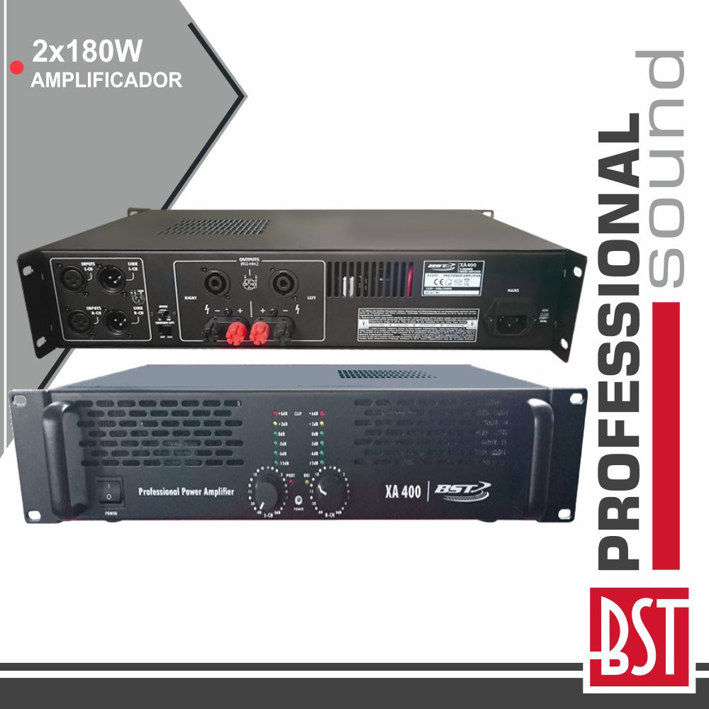 AMPLIFICADOR ÁUDIO PRO 2X180W SAÍDA LINK 4/8 OHMS BST