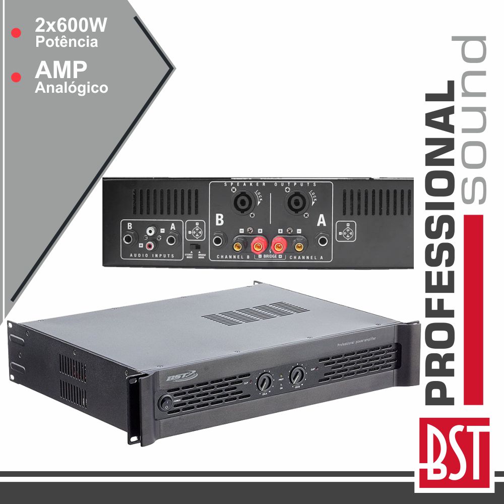 AMPLIFICADOR ÁUDIO ANALÓGICO PRO 2X600W BST